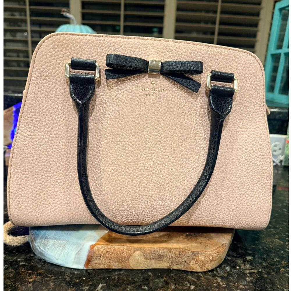 Kate Spade New York Pink & Black Leather Satchel Crossbody Bow Bag